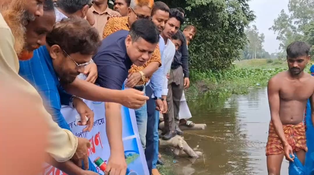 সলঙ্গায় নদীতে পোনামাছ অবমুক্ত করলেন এমপি আয়নুল হক 