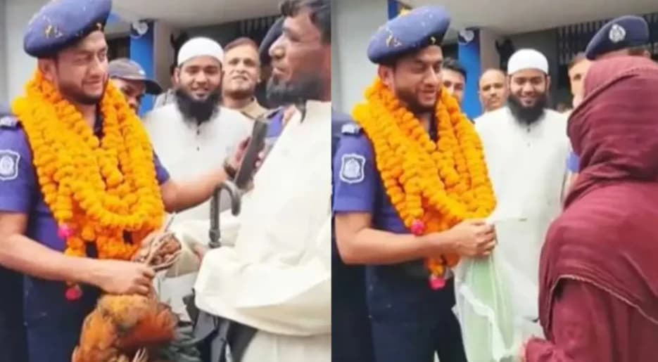 চাকরির জীবনে এমন বিদায় আগে দেখিনি! হাঁস-মুরগি ও লাউ দিয়ে ওসিকে বিদায় জানাল মানুষ