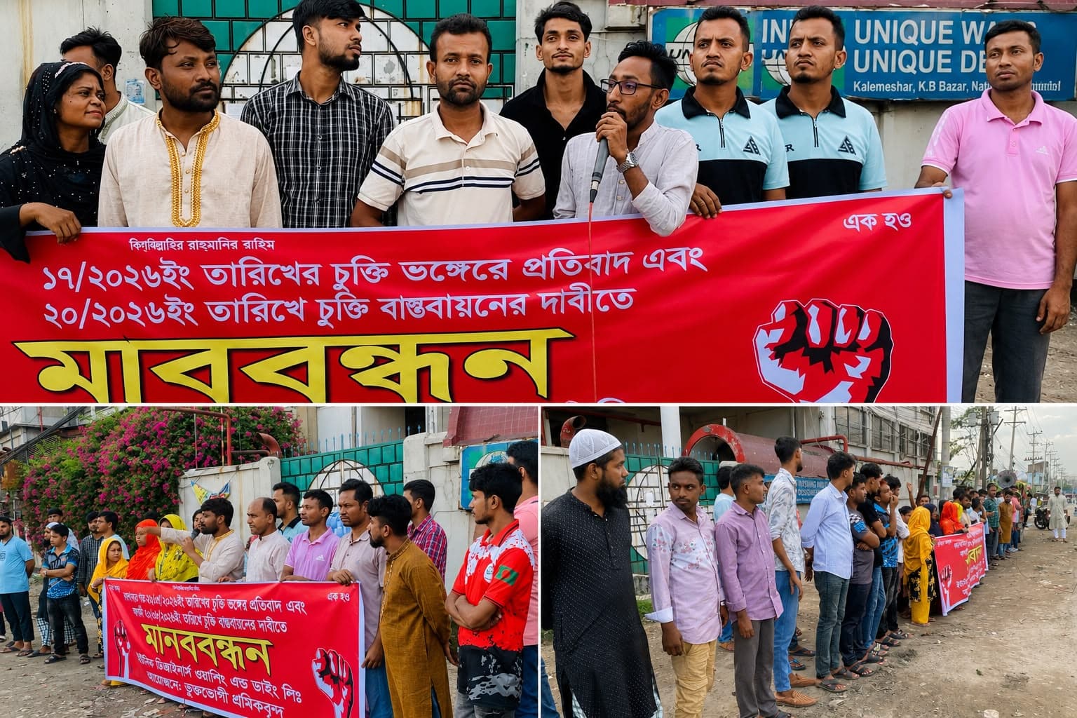 গাছায় বকেয়া বেতন-ভাতার দাবিতে শ্রমিকদের মানববন্ধন