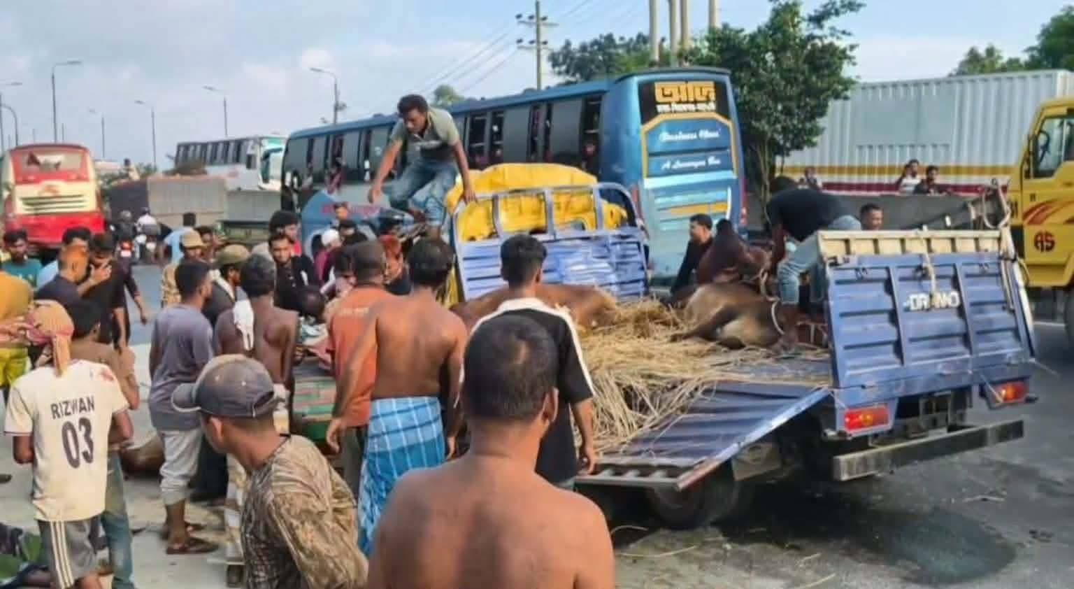 কালিয়াকৈরে বাসের পেছনে গরুবাহী ট্রাকের ধাক্কায় ২ জন নিহত আহত ৩ জন