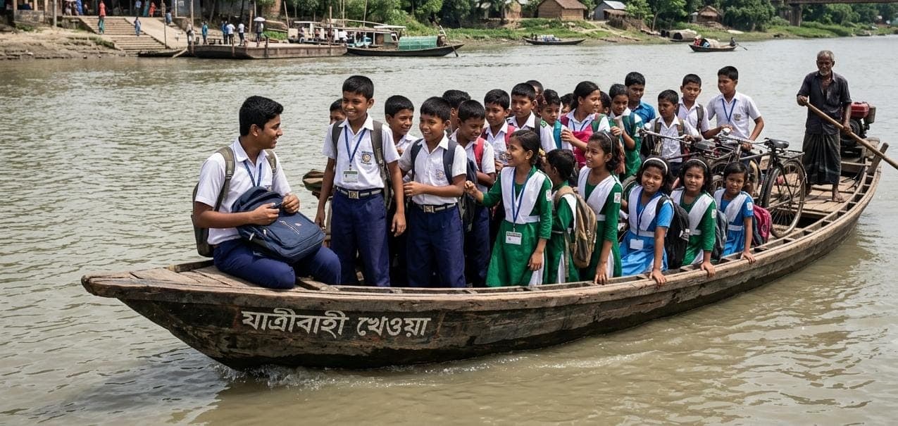 মুকসুদপুরে শিক্ষার্থীদের কাছ থেকে খেয়া পারাপারে টাকা আদায়ের অভিযোগ